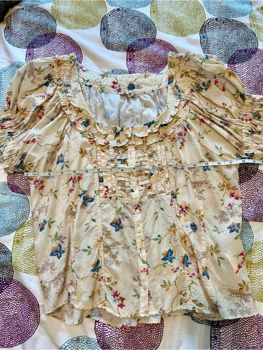 Pilcro Cream Floral Ruffle Blouse - Picture 7 of 9